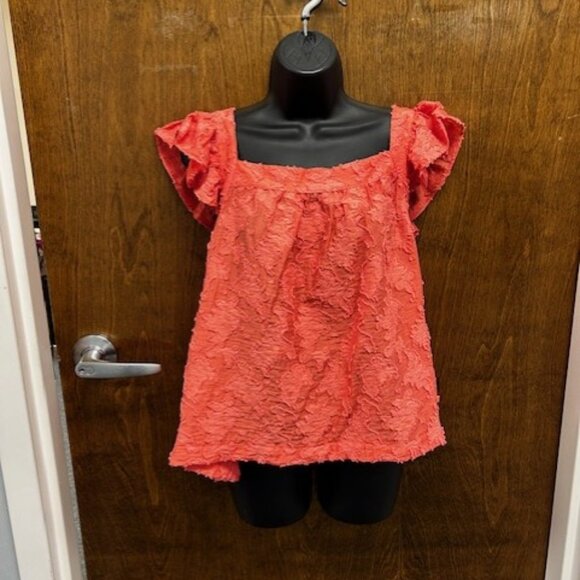Anthropologie Ruffled Sleeve tank Blouse Coral - Large - Picture 1 of 2